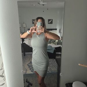 Pink Lily Sleeveless Ruched Mini Dress - Light Gray